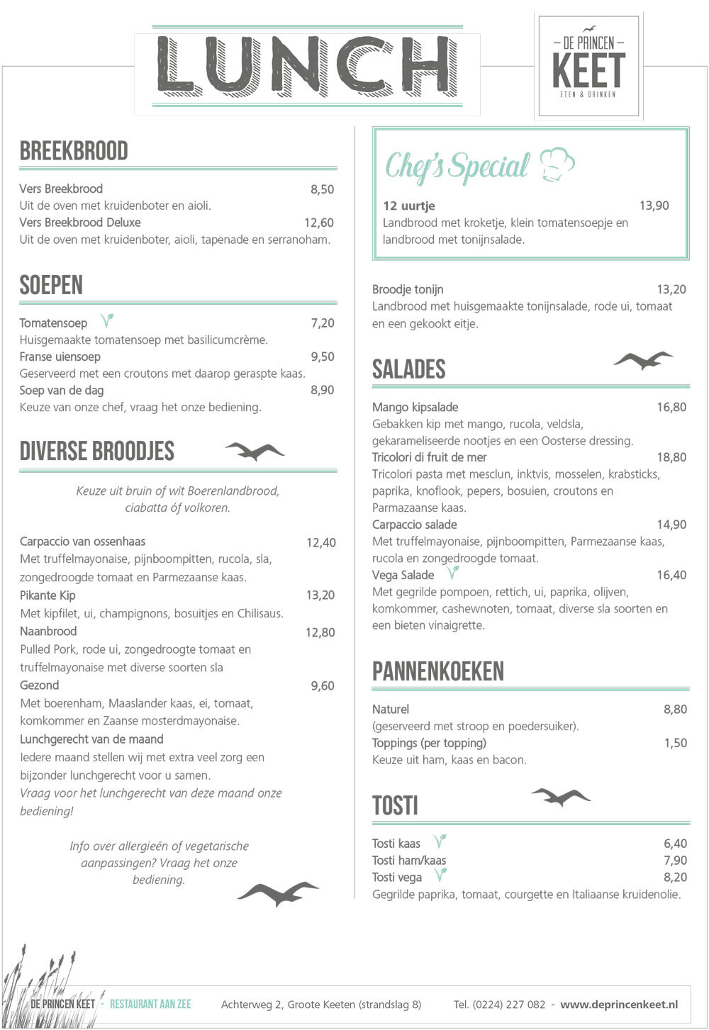 Lunchkaart De Princenkeet